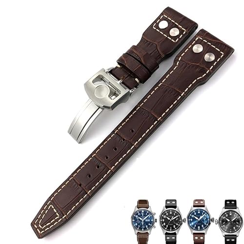 Clouism Echtes Leder Kalbsleder Armband 21mm 22mm Geeignet für IWC Big PILOT IW5009 IW5103 Drahtnagel Uhrenarmband(Bamboo brown round,20mm) von Clouism