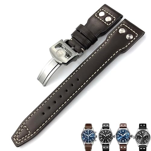 Clouism Echtes Leder Kalbsleder Armband 21mm 22mm Geeignet für IWC Big PILOT IW5009 IW5103 Drahtnagel Uhrenarmband(Brown white round,20mm) von Clouism