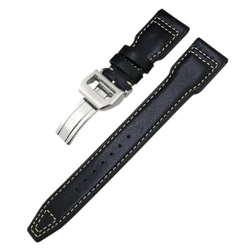 Clouism Echtes Leder Nietenarmband 20mm 21mm 22mm Passend für IWC Big Pilot IW377714 Spitfire Braunes Rindslederarmband(Black White,20mm) von Clouism