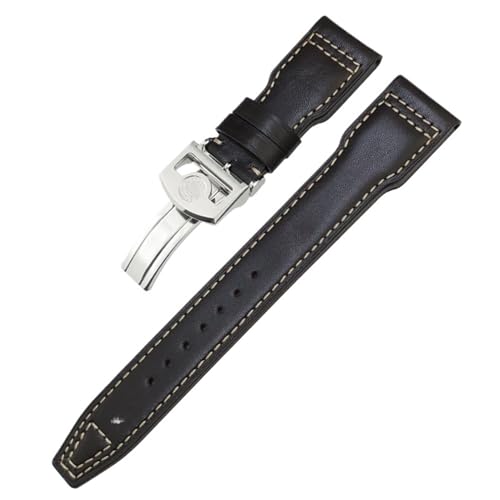 Clouism Echtes Leder Nietenarmband 20mm 21mm 22mm Passend für IWC Big Pilot IW377714 Spitfire Braunes Rindslederarmband(Brown White 1,20mm) von Clouism