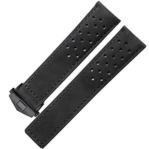 Clouism Echtes Leder -Uhrband für SCHILD Heuer Uhrengurt mit Klappschnalle 20mm 22 mm grau schwarz brauner Kuhsprangband(Black black,22mm) von Clouism