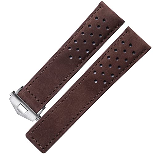 Clouism Echtes Leder -Uhrband für SCHILD Heuer Uhrengurt mit Klappschnalle 20mm 22 mm grau schwarz brauner Kuhsprangband(Brown silver,22mm) von Clouism
