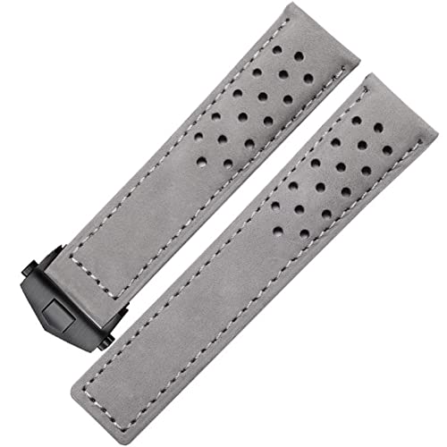 Clouism Echtes Leder -Uhrband für SCHILD Heuer Uhrengurt mit Klappschnalle 20mm 22 mm grau schwarz brauner Kuhsprangband(Gray black,20mm) von Clouism