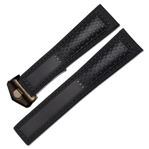 Clouism Echtes Lederarmband, 22 m, für Tag Heuer F1-Armband, rote Nähte, Uhrenarmband aus Leder mit Faltschließe(Black black buckle) von Clouism