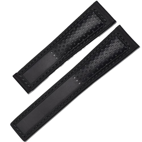 Clouism Echtes Lederarmband, 22 m, für Tag Heuer F1-Armband, rote Nähte, Uhrenarmband aus Leder mit Faltschließe(Black no buckle) von Clouism