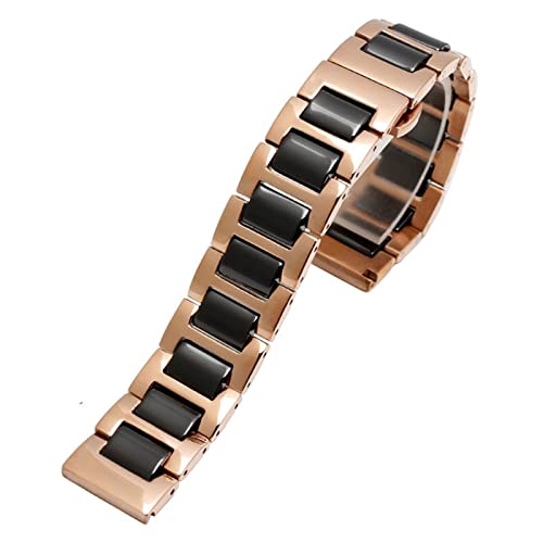 Clouism Für Frauen Mann Keramikarmband Edelstahl Kombination Watchband 12 14 15 16 18 20 22mm Gurt Fashion Watch Watchwatch Band(Rose gold black,14mm) von Clouism