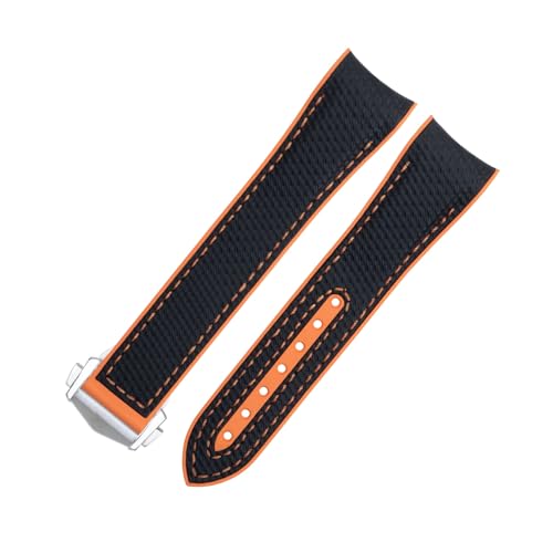 Clouism Für Omega Seamaster 600 Armband 21 mm weiches FKM Fluorkautschuk Nylon Textur Vollgummi Uhrenarmband Faltschließe für 43,5 mm Zifferblatt(Black Orange 6,20mm) von Clouism