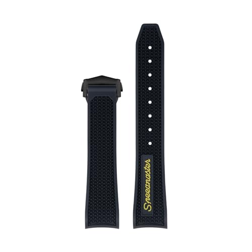 Clouism Für Omega Speedmaster Uhrenarmband, Edelstahl-Faltschließe, 20 mm, 21 mm, 22 mm, Gummi-Silikon-Uhrenarmbänder(Black Yellow,20mm) von Clouism