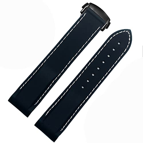 Clouism Gebogenes Ende Gummi Silikon Uhrenbänder für Omega Seamaster 300 Speedmaster Gurt 20mm 22mm Brand Uhrband(Blue white-black,20mm) von Clouism