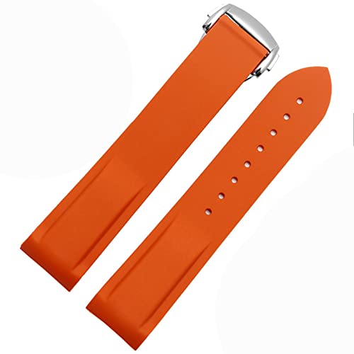Clouism Gebogenes Ende Gummi Silikon Uhrenbänder für Omega Seamaster 300 Speedmaster Gurt 20mm 22mm Brand Uhrband(Orange-silver,22mm) von Clouism