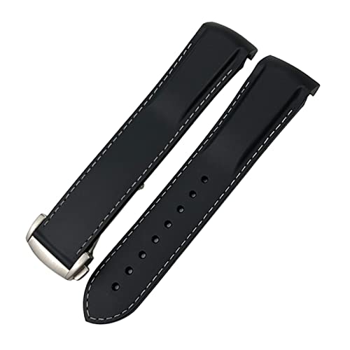 Clouism Gummi Silikon Uhrband 19mm 20mm 21mm 22mm Für Longines Hydroconques Eroberung VHP Wasserdichtes Sportwachengurt(Black white,20mm) von Clouism