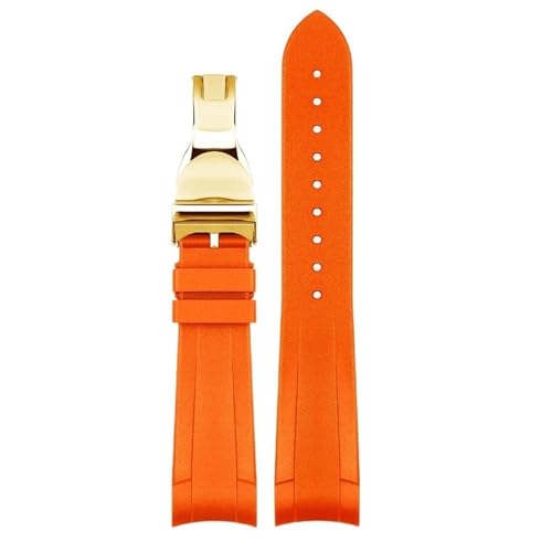 Clouism Gummiarmband für Tudor Black Bay GMT Uhrenarmband, gebogenes Ende, Faltschließe, Schwarz, Blau, Rot, 22 mm Armband(Orange-gold fold) von Clouism