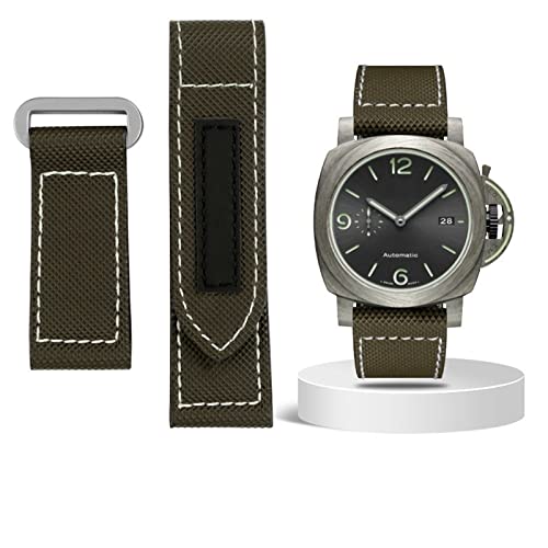 Clouism Karbonfaser-Karo-Nylon-Canvas-Armband für Panerai Lumino PAM01118 01661, wasserdichtes Armband, 24 mm, Schwarz, Blau(Army green-silver,24mm) von Clouism