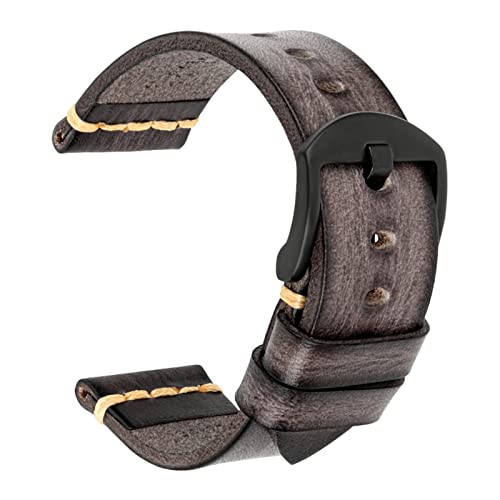 Clouism Maikes Echtes Leder Armband Für Galaxy Uhr Band 20mm 22mm 24mm Uhr Band Tissote Timex Omega Handgelenk armbänder(Polar Grey-Black,24mm) von Clouism