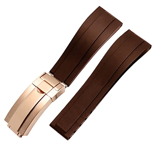 Clouism Silikon Uhrband für Rolex Uhrengurt mit Klappschnalle Band Sport 20mm 21mm Herren Gummi -Armbandschieben Armband(Brown rosegold,20mm) von Clouism