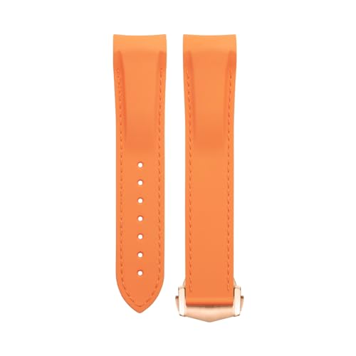 Clouism Weiches, flexibles Gummiarmband für Omega Speedmaster Moonwatch Seamaster 300 AT150 PLANET OCEAN 600 Armband 20/21/22 mm Roségold spitze Schnalle(Orange Orange,20mm) von Clouism