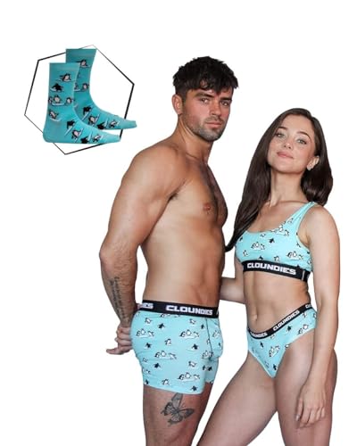 Cloundies Passende Unterwäsche für Paare – Pinguin-Design Baumwolle Unterwäsche Set mit Socken – Geschenke für Sie und Ihn, pinguin, Medium von Cloundies