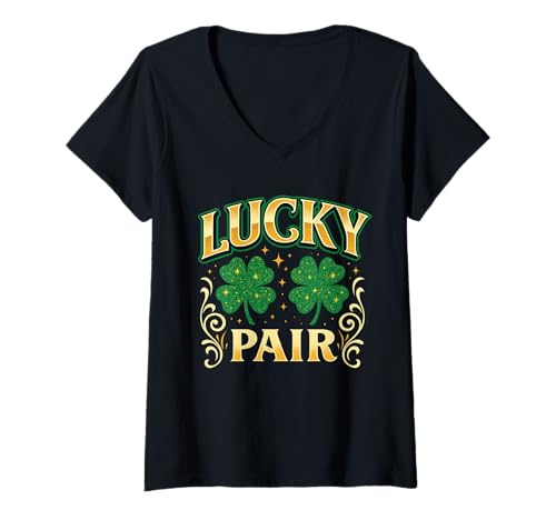 Damen Lucky Pair Shamrock Irish St. Patrick's Day Couple T-Shirt mit V-Ausschnitt Damen Lucky Pair Shamrock Irish St. Patrick's Day Couple T-Shirt mit V-Ausschnitt von Clover Apparel