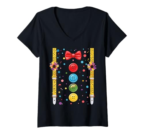 Damen Clown Karneval Kostüm - Fun Verkleidung zum Clown Motto T-Shirt mit V-Ausschnitt von Clown Fancy Dress Costume - for Clown & Parties