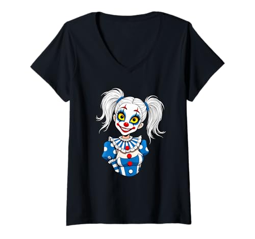 Damen Clowngirl Girlfriend Clown Gesicht Zirkus Mädchen Kostüm T-Shirt mit V-Ausschnitt von Clown Frauen Makeup Zirkus Spaß