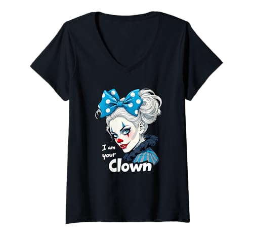 Damen I Am Your Clown Girlfriend Clowngirl Gesicht Zirkus Mädchen T-Shirt mit V-Ausschnitt von Clown Frauen Makeup Zirkus Spaß