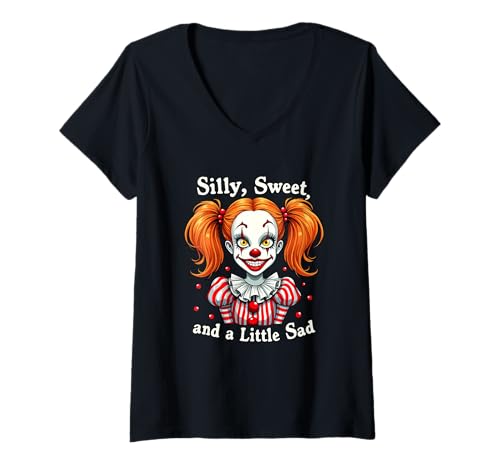 Damen Silly Sweet Little Sad Girlfriend Clowngirl Zirkus Mädchen T-Shirt mit V-Ausschnitt von Clown Frauen Makeup Zirkus Spaß
