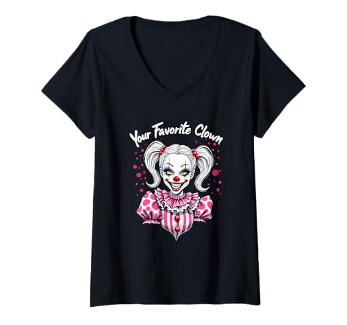Damen Your Favorite Clown Girlfriend Clowngirl Zirkus Mädchen T-Shirt mit V-Ausschnitt von Clown Frauen Makeup Zirkus Spaß