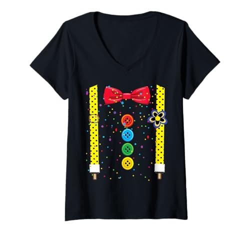 Damen Clown Karneval Kostüm Clownskostüm Clowns Fasching Konfetti T-Shirt mit V-Ausschnitt von Clown Karneval Kostüm Clownskostüm Clowns Shirt