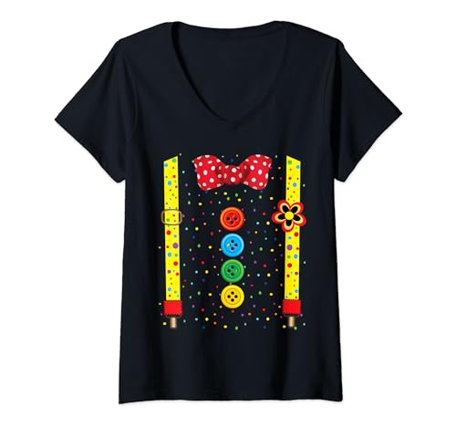 Damen Clown Karneval Kostüm Clownskostüm Clowns Fasching T-Shirt mit V-Ausschnitt von Clown Karneval Kostüm Clownskostüm Clowns Shirt