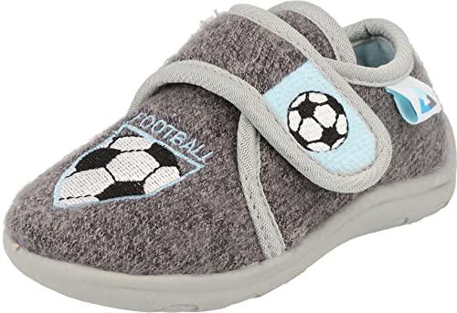 Cloxx Jungen Kita Schuhe U75550.1 Hausschuhe Pantoffeln Fußball Klett in 2 Farben (Grey, Numeric_22) von Cloxx