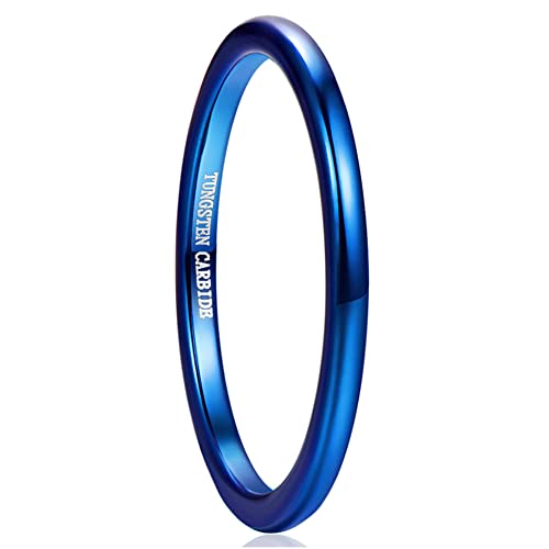 Cloyo 2mm Wolfram Ring Herren Blau Partnerringe Ehering für Hochzeit Verlobung Fashion Stapelbar Schmuck Polierte Schlichter Größe 61 von Cloyo