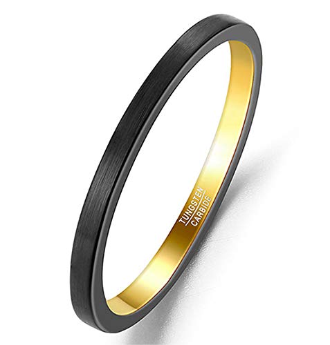 Cloyo 2mm Herren Ring Dünne Wolframcarbid Schwarz Gold Verlobungsringe Freundschaftsringe Bicolor Ring Matt Finish Größe 62 (19.7) von Cloyo