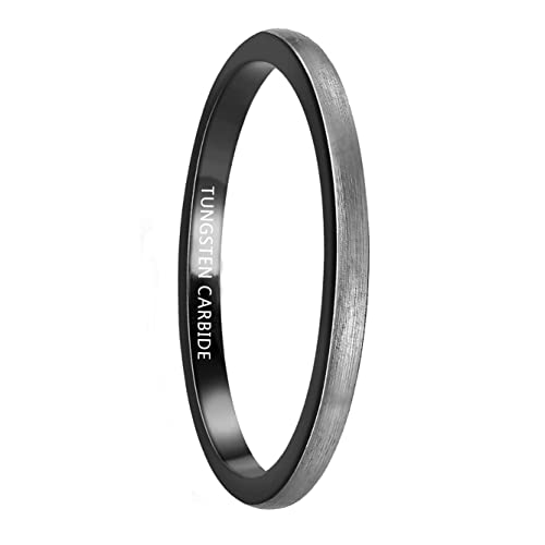 Cloyo Ring Schwarz Matt 2mm Schlichter Schmale Ringe Damen Herren Wolfram Eheringe für Sie und Ihn Stapelbare Größe 49.3 (15.7) von Cloyo