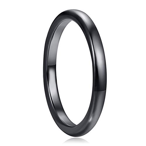 Cloyo Ringe Schwarz 2mm Wolfram Ring Schmal Hochglanzpoliert Schlichter Ring Komfort Passform Größe 66 (21.0) von Cloyo