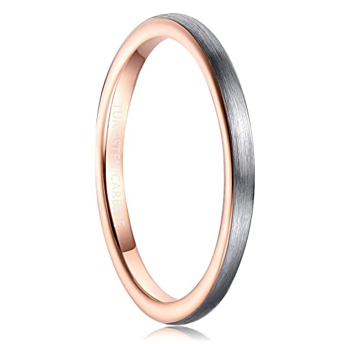 Cloyo 2mm Rosegold Ring Herren Damen Wolframcarbid Ehering für Ihn Ihr Versprechensring Dünne Freundschaftsring Gebürstetes Finish Größe 58 (18.5) von Cloyo