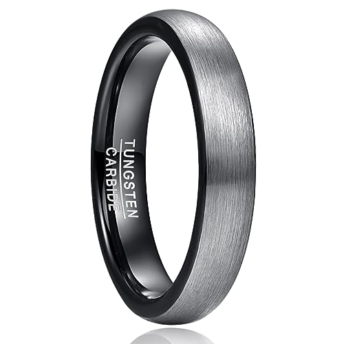 Cloyo Ring Herren Wolfram 4mm Verlobungsringe Paar Schwarz Ring Matt Gebürstet Gewölbt Comfort Fit Größe 57 (18.1) von Cloyo