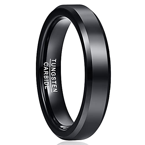 Cloyo Herren Ring Schwarz Wolfram Eheringe für Damen Verlobungsringe Paar Hochzeitsringe Trauring Modeschmuck 4mm Comfort Fit Polieren Größe 52 (16.6) von Cloyo