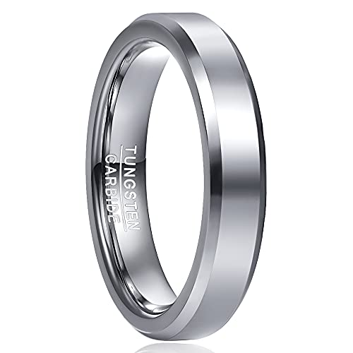 Cloyo Damen Ring Silber aus Wolfram Ehering Verlobungsring Paar Freundschaftsring für Damen Herren 4mm Polierter Größe 59 (18.8) von Cloyo