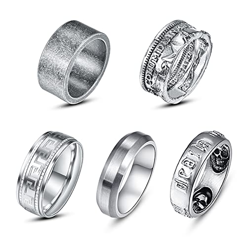 Cloyo 5 STÜCKE Edelstahl Ringe für Herren Griechischer Schlüssel Vintage Punk Ringe Totenkopf Ring Mustern Breit Ringe 6mm 8mm 9mm Größe 65 von Cloyo