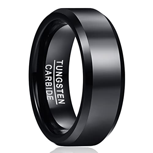 Cloyo 8mm Schwarz Ring Wolfram Eheringe Damenring Trauringe für Männer Frauen Schlichter Polieren Größe 62 (19.7) von Cloyo