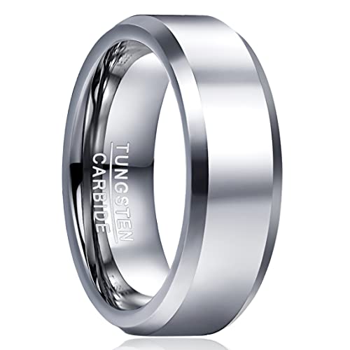 Cloyo 8mm Silber Ring Herren Damen Schmuck Wolfram Ehering Verlobungsring Freundschaftsring Partnerring mit Hochpoliert Größe 54.4 (17.3) von Cloyo