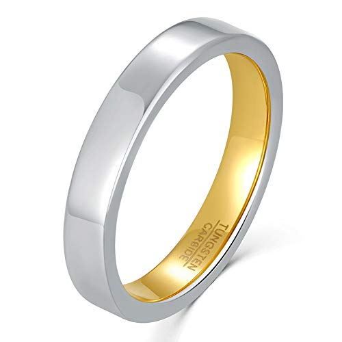 Cloyo Bicolor Ring Herren Schlicht Eheringe Weißgold Ring Damen 4mm Hochglanz Verlobungsring Paar Flat Edge Größe 57(18.1) von Cloyo