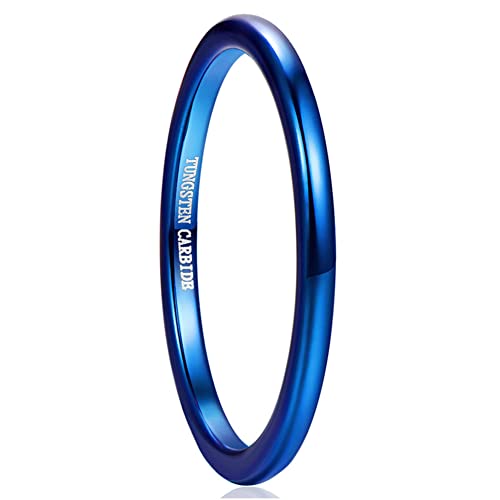 Cloyo Herren Ring Blau 2mm Wolframcarbid Ehering Schlichter Verlobungsring Freundschaftsringe Stapelbar Polierte Größe 52 von Cloyo
