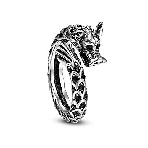 Cloyo Drachen Ring Punk Edelstahl Ringe für Herren Vintage Ring Freundschaftsring für Männer Jungen Silber Schwarzer Größe 65(20.7) von Cloyo