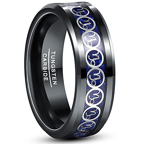 Cloyo Herren Ringe Schwarz 8mm Wolfram Ring Sternzeichen Ring Steinbock mit Blaue Kohlefaser Ringe für Frauen Männer Größe 65 (20.7) von Cloyo