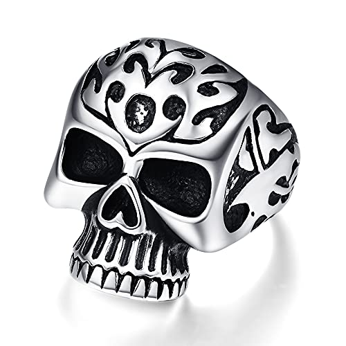 Cloyo Herren Vintage Ring Silber Schwarz Edelstahl Ringe Gothic Schädel Biker Totenkopf Ring Punk Rock Größe 59(18.8) von Cloyo