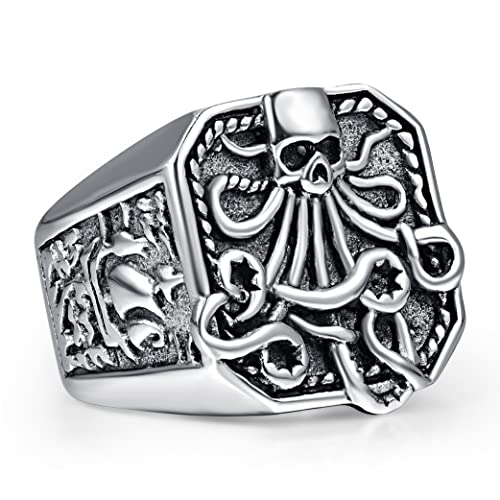 Cloyo Siegelring Herren Edelstahl Männer Ringe Silber Octopus Ringe Schwarz Punk Style Gothic Biker Vintage Größe 59 (18.8) von Cloyo