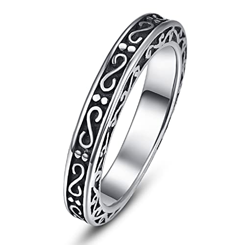 Cloyo Ring Edelstahl Herren Vintage Ringe mit Muster Verlobungsring Mann und Frau Silber Größe 57(18.1) von Cloyo