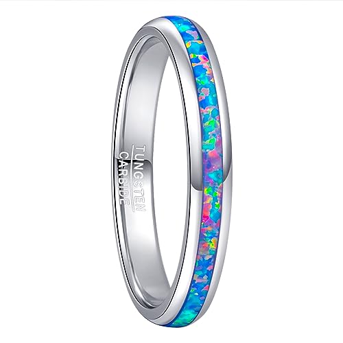 Cloyo Ringe Frauen Silber Wolfram Ring mit Blue Opal Schlicht Ringe Dome Verlobungsringe 3mm Polieren Größe 57 (18.1) von Cloyo