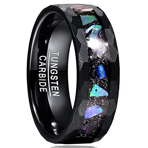 Cloyo Ringe Schwarz Wolfram Ring Männer 8mm Herren Verlobungsring Abalone Shell Inlay Hochzeitsringe Tungsten mit Sternenhimmel Hintergrund Kanten Gebürstetes Finish Größe 67.2 (21.4) von Cloyo